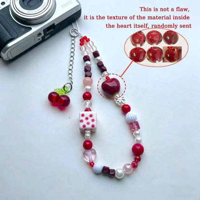 Alt view image 3 of 7 - Bks Handmade Beaded Phone Lanyard Cartoon Cherry Fruit Style Anti-Lost Wrist Strap for Camera and Mobile Devices