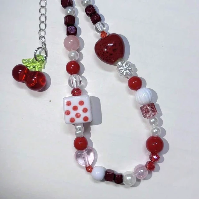 Alt view image 4 of 7 - Bks Handmade Beaded Phone Lanyard Cartoon Cherry Fruit Style Anti-Lost Wrist Strap for Camera and Mobile Devices