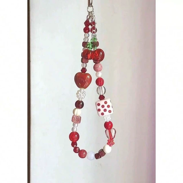 Alt view image 6 of 7 - Bks Handmade Beaded Phone Lanyard Cartoon Cherry Fruit Style Anti-Lost Wrist Strap for Camera and Mobile Devices