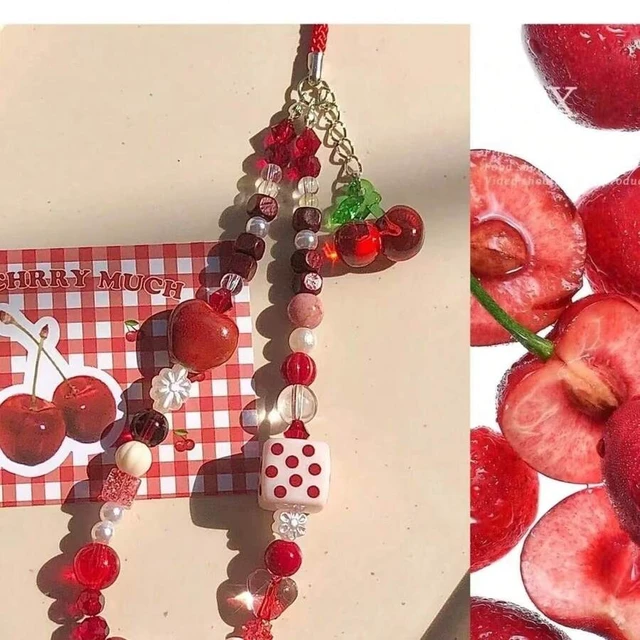 Alt view image 5 of 7 - Bks Handmade Beaded Phone Lanyard Cartoon Cherry Fruit Style Anti-Lost Wrist Strap for Camera and Mobile Devices