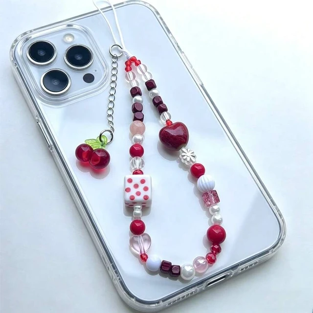 Alt view image 7 of 7 - Bks Handmade Beaded Phone Lanyard Cartoon Cherry Fruit Style Anti-Lost Wrist Strap for Camera and Mobile Devices