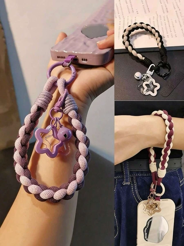 Alt view image 2 of 7 - Bks Minimalist Braided Phone Lanyard with Star Pendant, Short Wrist Strap Keychain for Outdoor Use