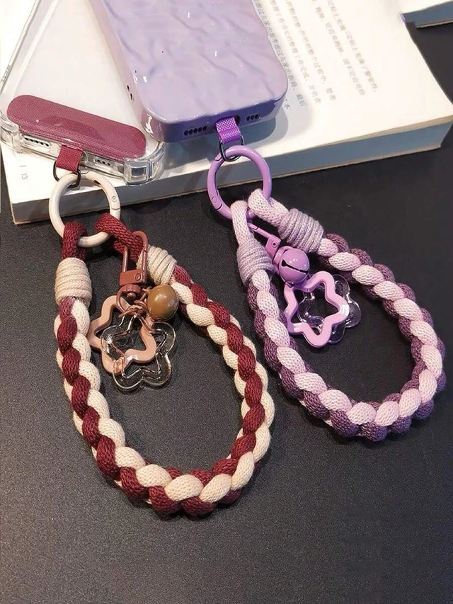Alt view image 3 of 7 - Bks Minimalist Braided Phone Lanyard with Star Pendant, Short Wrist Strap Keychain for Outdoor Use