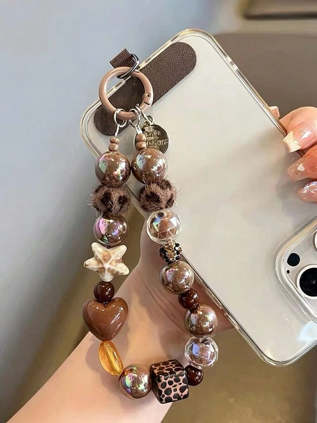 Alt view image 6 of 7 - Bks Black Plush Cat Phone Lanyard Beaded Wrist Strap Key Chain Bag Charm With Free Spacer Hanging