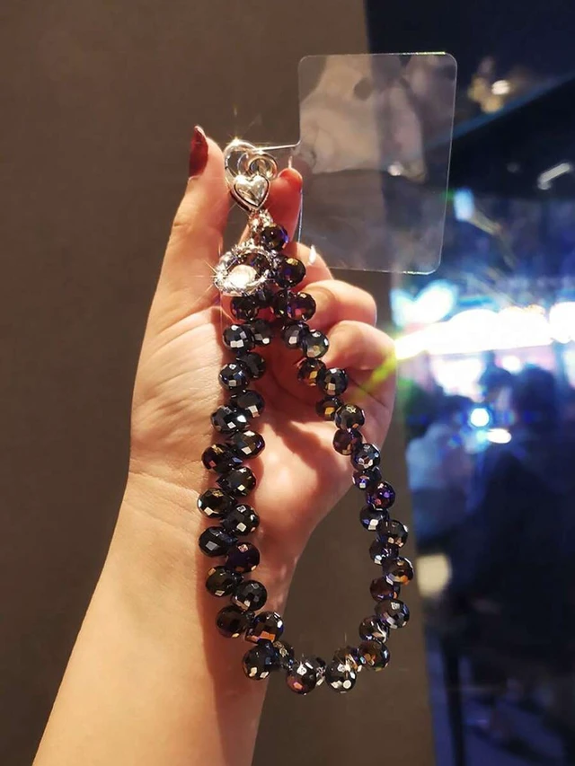 Main image of Bks Crystal Flower Pendant Oil Drop Phone Chain, Unique High-End Women's Charm, Beaded Bracelet Wrist Strap Anti-Lost Lanyard Compatible With Android Smartphone