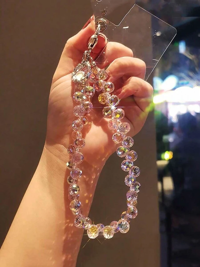 Main image of Bks Crystal Flower Pendant Oil Drop Phone Chain, Unique High-End Women's Charm, Beaded Bracelet Wrist Strap Anti-Lost Lanyard Compatible With Android Smartphone