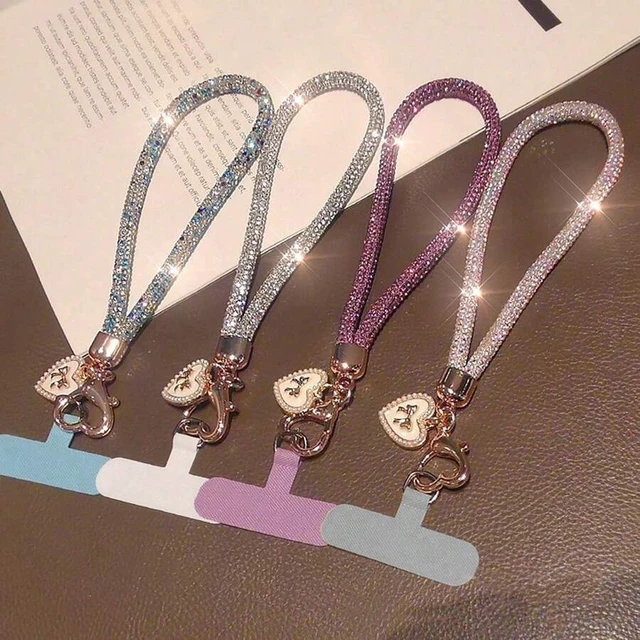 Alt view image 2 of 7 - Bks Luxury Shimmering Rhinestone Phone Lanyard with Butterfly Heart Charm Wrist Strap Detachable Chain for Travel Shopping Anti-Lost
