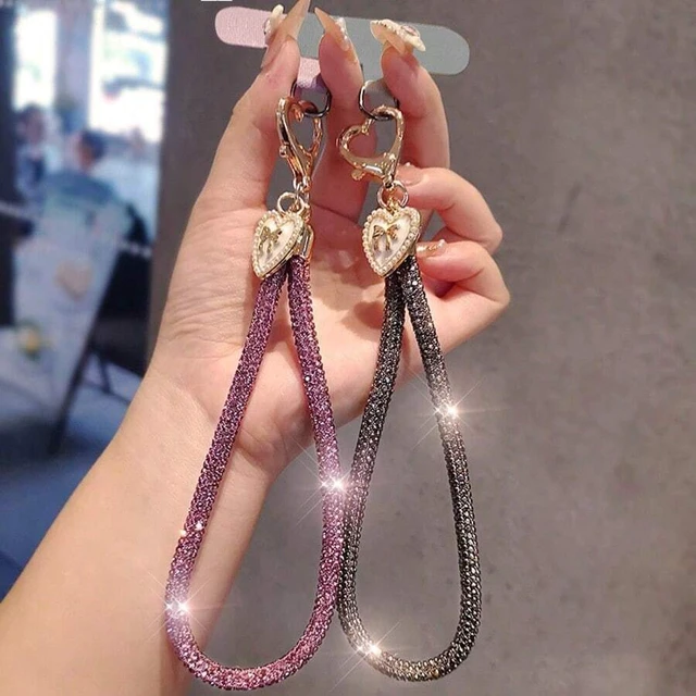 Alt view image 3 of 7 - Bks Luxury Shimmering Rhinestone Phone Lanyard with Butterfly Heart Charm Wrist Strap Detachable Chain for Travel Shopping Anti-Lost