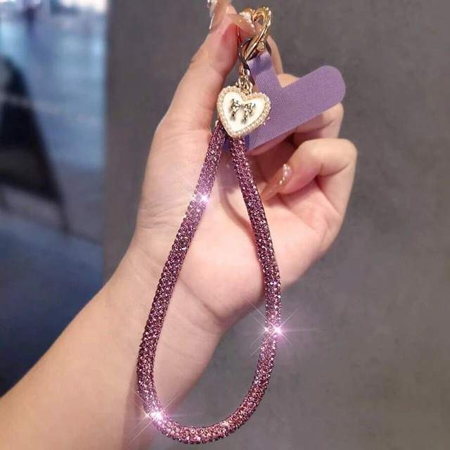 Alt view image 6 of 7 - Bks Luxury Shimmering Rhinestone Phone Lanyard with Butterfly Heart Charm Wrist Strap Detachable Chain for Travel Shopping Anti-Lost