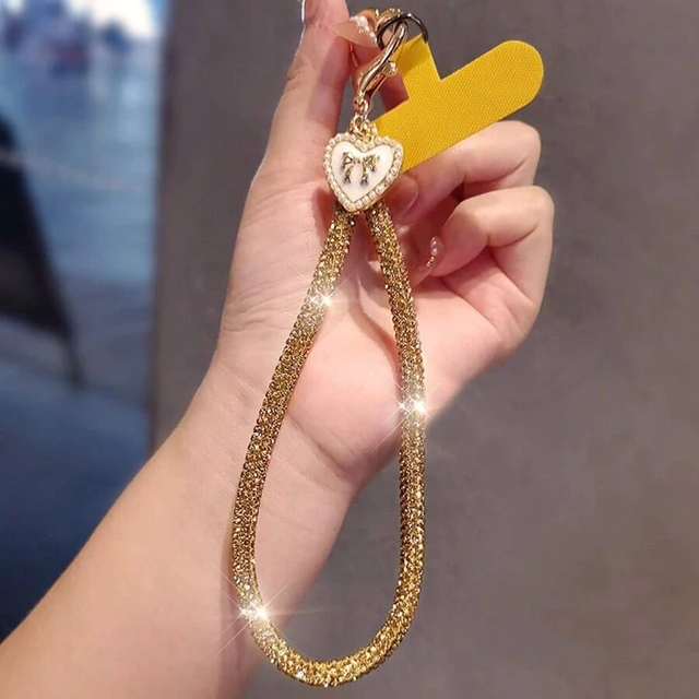 Alt view image 7 of 7 - Bks Luxury Shimmering Rhinestone Phone Lanyard with Butterfly Heart Charm Wrist Strap Detachable Chain for Travel Shopping Anti-Lost