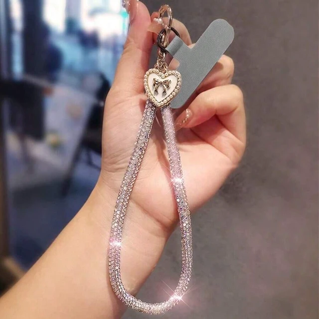 Main image of Bks Luxury Shimmering Rhinestone Phone Lanyard with Butterfly Heart Charm Wrist Strap Detachable Chain for Travel Shopping Anti-Lost