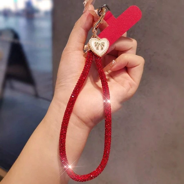 Main image of Bks Luxury Shimmering Rhinestone Phone Lanyard with Butterfly Heart Charm Wrist Strap Detachable Chain for Travel Shopping Anti-Lost