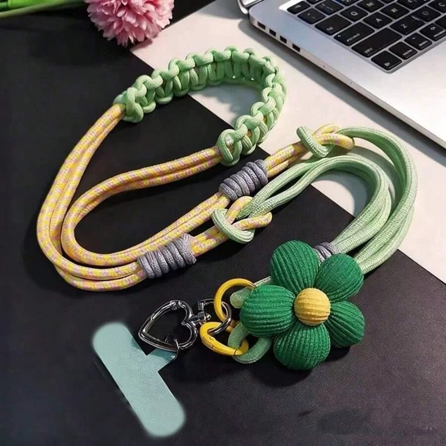 Main image of Bks 3D Fabric Flower Phone Lanyard, Detachable Heart Buckle Strap, Y2K Sweet Style Wrist Band for Girls School Travel Outdoor Party