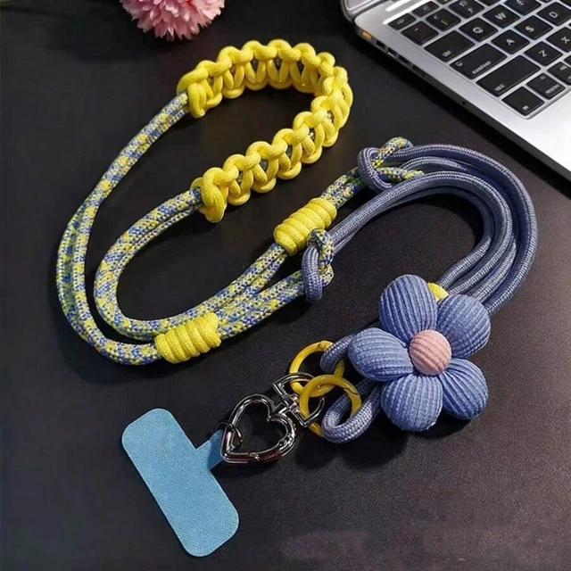 Alt view image 5 of 7 - Bks 3D Fabric Flower Phone Lanyard, Detachable Heart Buckle Strap, Y2K Sweet Style Wrist Band for Girls School Travel Outdoor Party