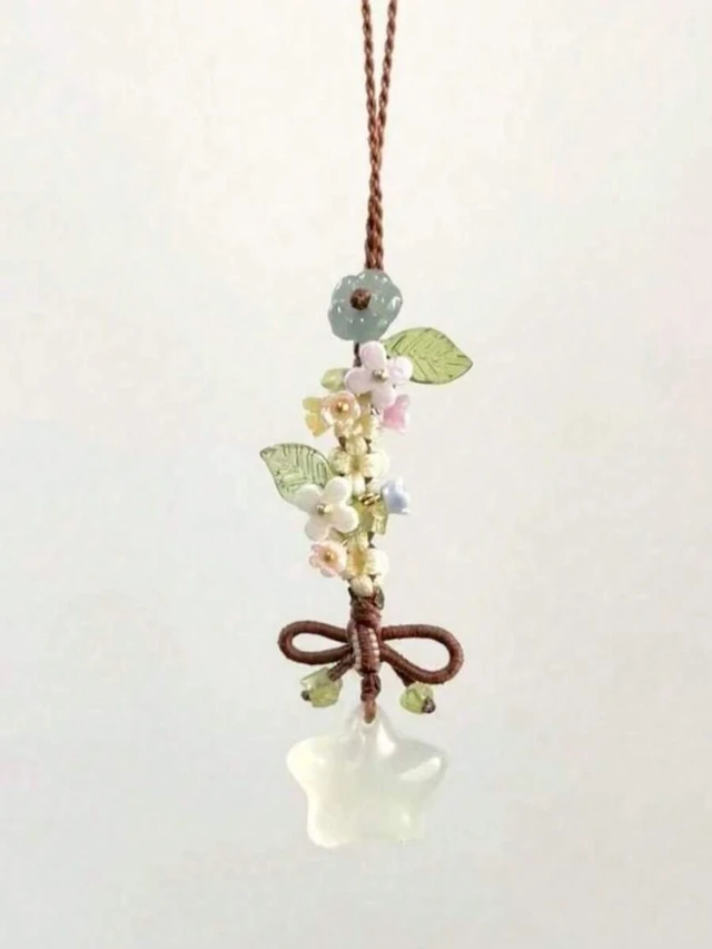 Main image of Bks Star Flower Bow Phone Lanyard Bag Charm Vintage Handmade Small Chain Compatible With Android Smartphones For Women Daily Use Gift