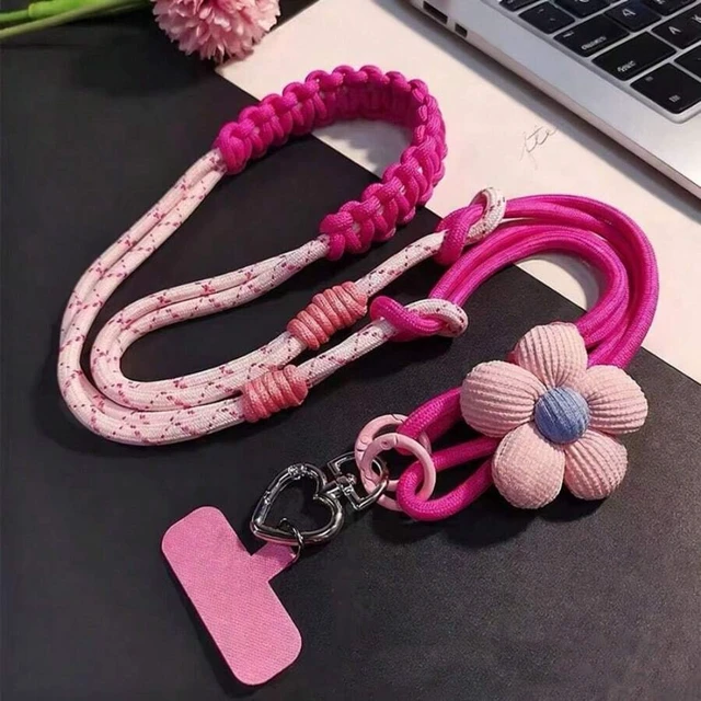 Alt view image 7 of 7 - Bks 3D Fabric Flower Phone Lanyard, Detachable Heart Buckle Strap, Y2K Sweet Style Wrist Band for Girls School Travel Outdoor Party