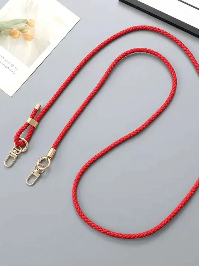 Main image of Bks Adjustable Braided Leather Crossbody Phone Lanyard with Transparent Card Holder for Smartphones