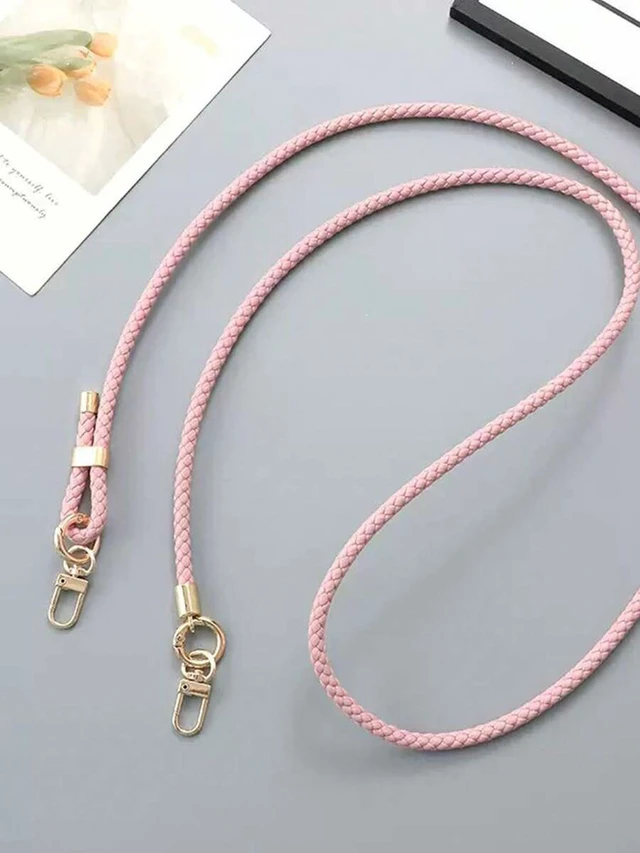 Alt view image 7 of 7 - Bks Adjustable Braided Leather Crossbody Phone Lanyard with Transparent Card Holder for Smartphones