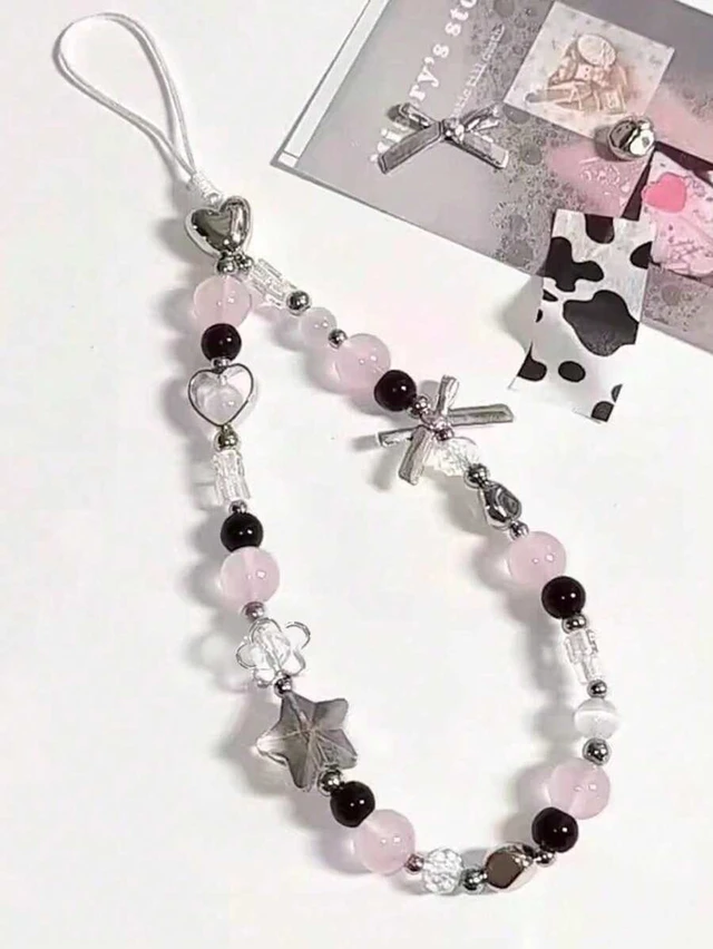 Alt view image 2 of 7 - Bks Cute Beaded Phone Charm Aesthetic Lanyard Butterfly Heart Pendant for Phone Bag Keys Camera Gift
