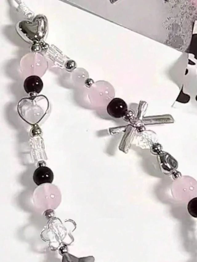 Alt view image 4 of 7 - Bks Cute Beaded Phone Charm Aesthetic Lanyard Butterfly Heart Pendant for Phone Bag Keys Camera Gift