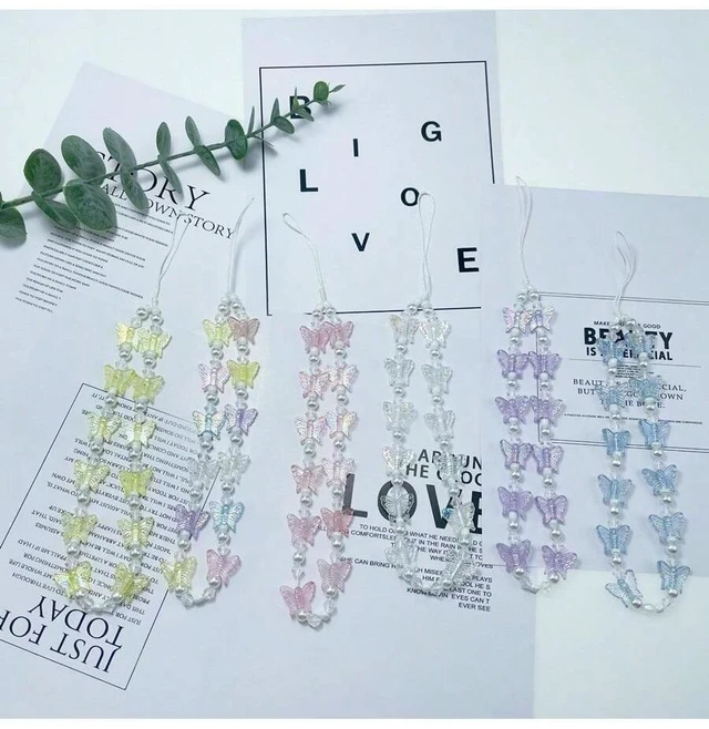 Alt view image 2 of 7 - Bks Pearl Butterfly Mobile Phone Lanyard Anti-Lost Chain Bead Charm Gift for Mother Family Birthday Holiday