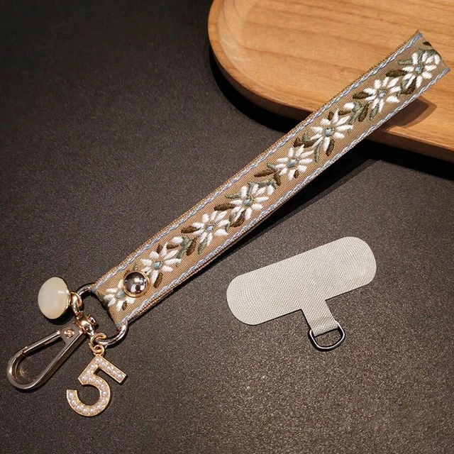 Main image of Bks Multicolor Adjustable Crossbody Phone Lanyard with Pearl Pendant Floral Pattern Wide Strap for Women