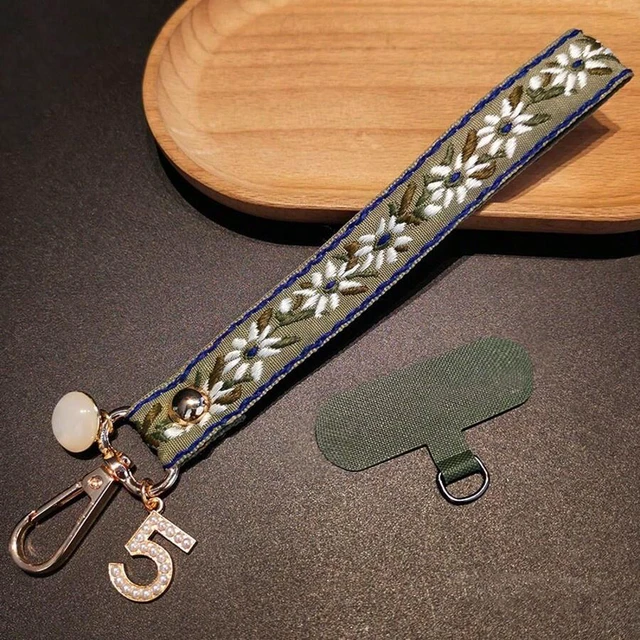 Main image of Bks Multicolor Adjustable Crossbody Phone Lanyard with Pearl Pendant Floral Pattern Wide Strap for Women