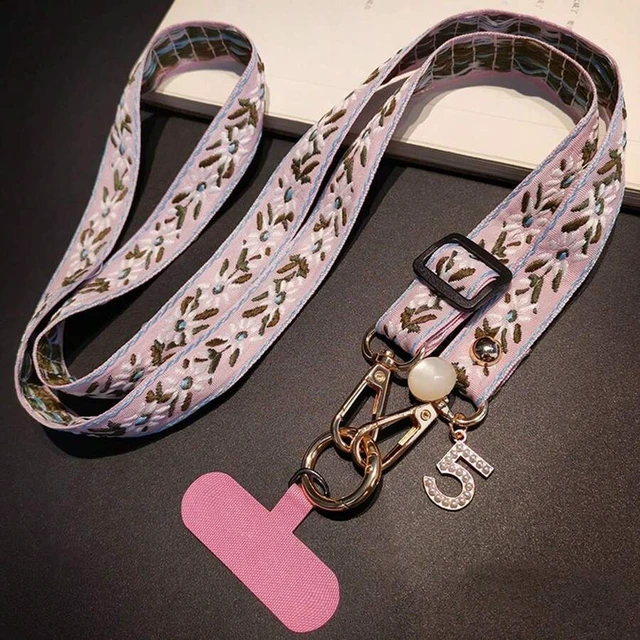 Alt view image 6 of 7 - Bks Multicolor Adjustable Crossbody Phone Lanyard with Pearl Pendant Floral Pattern Wide Strap for Women