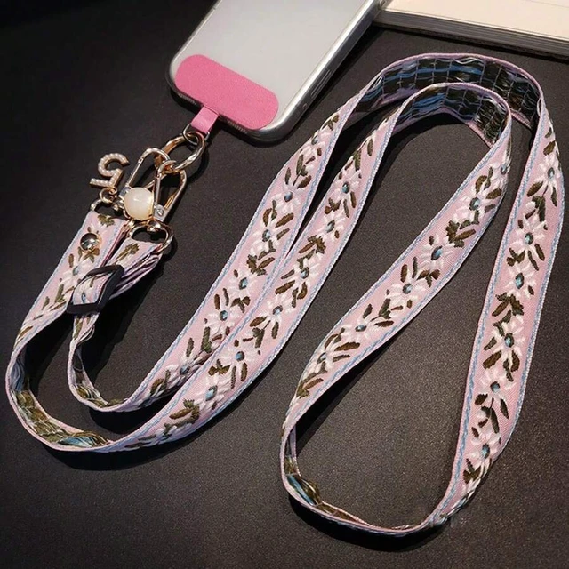 Alt view image 7 of 7 - Bks Multicolor Adjustable Crossbody Phone Lanyard with Pearl Pendant Floral Pattern Wide Strap for Women