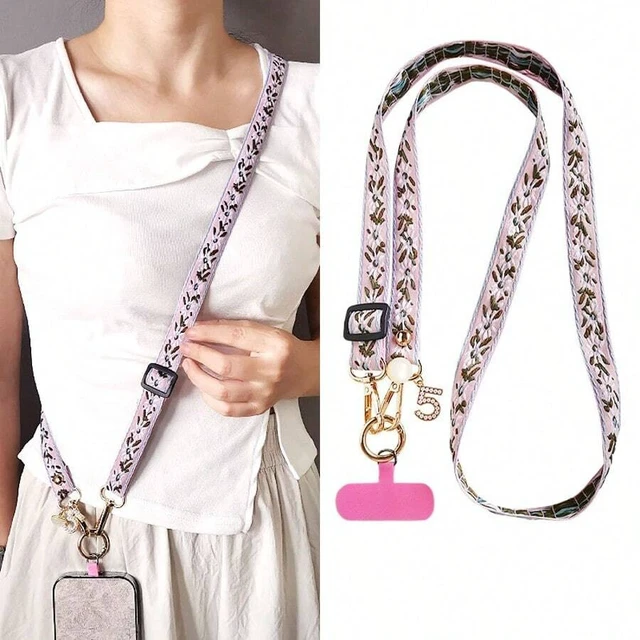 Alt view image 2 of 7 - Bks Multicolor Adjustable Crossbody Phone Lanyard with Pearl Pendant Floral Pattern Wide Strap for Women