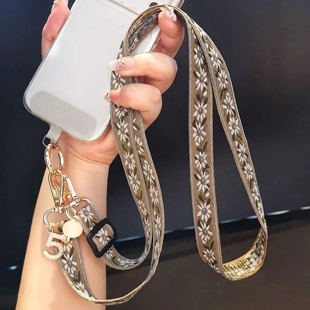 Alt view image 3 of 7 - Bks Multicolor Adjustable Crossbody Phone Lanyard with Pearl Pendant Floral Pattern Wide Strap for Women
