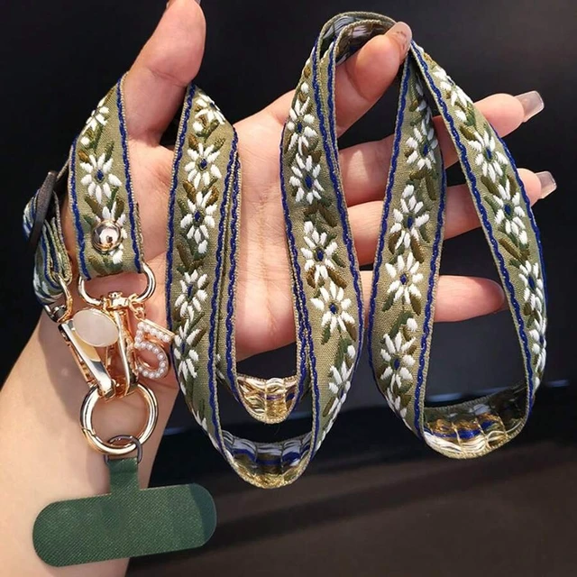 Alt view image 5 of 7 - Bks Multicolor Adjustable Crossbody Phone Lanyard with Pearl Pendant Floral Pattern Wide Strap for Women