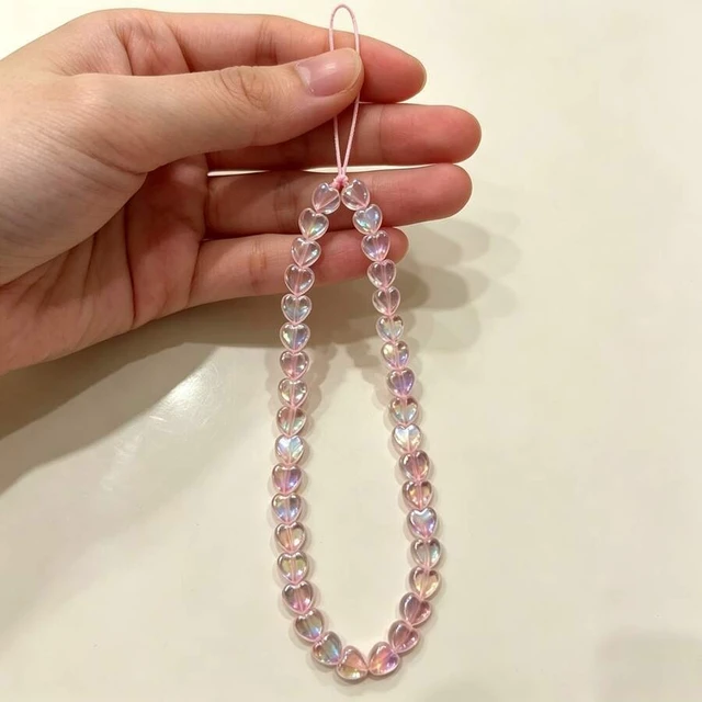 Alt view image 2 of 7 - Bks Phone Lanyard Laser Acrylic Heart Bead Strap Sweet Style Earphone Case Charm Bag Pendant