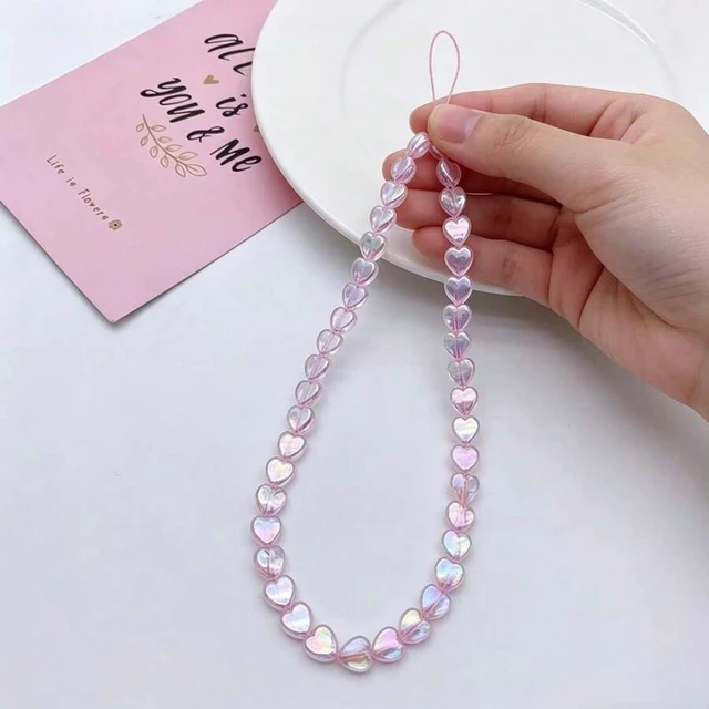 Alt view image 3 of 7 - Bks Phone Lanyard Laser Acrylic Heart Bead Strap Sweet Style Earphone Case Charm Bag Pendant
