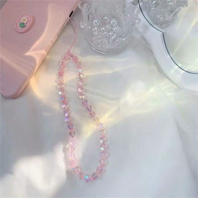 Alt view image 4 of 7 - Bks Phone Lanyard Laser Acrylic Heart Bead Strap Sweet Style Earphone Case Charm Bag Pendant