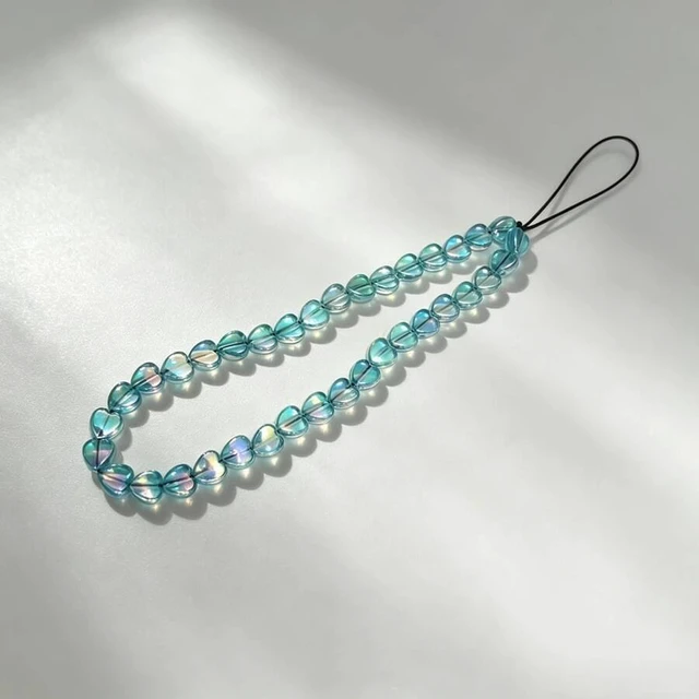 Main image of Bks Phone Lanyard Laser Acrylic Heart Bead Strap Sweet Style Earphone Case Charm Bag Pendant