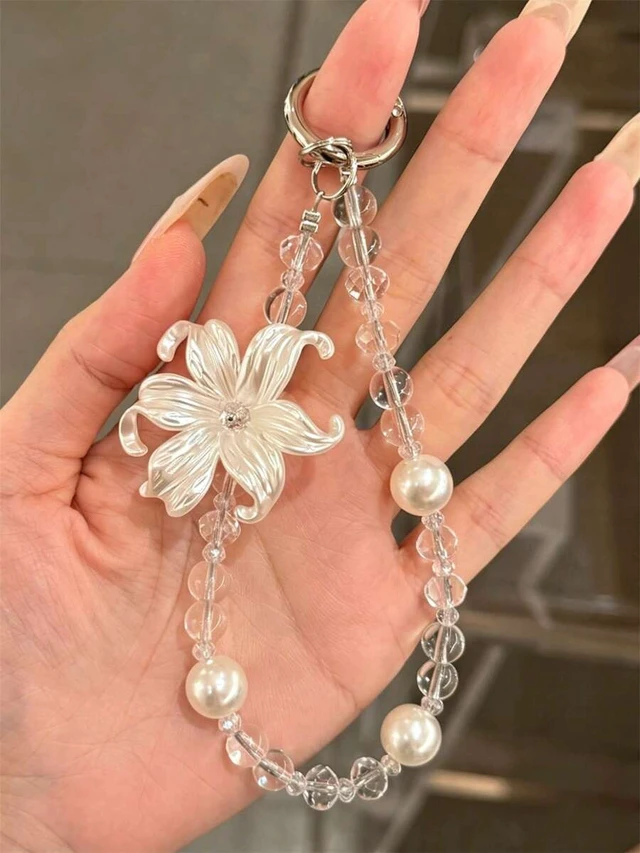 Alt view image 7 of 7 - Bks Flower Pearl Phone Lanyard, Transparent Bead Bracelet, Universal Smartphone Accessory for Women, Aesthetic Gift
