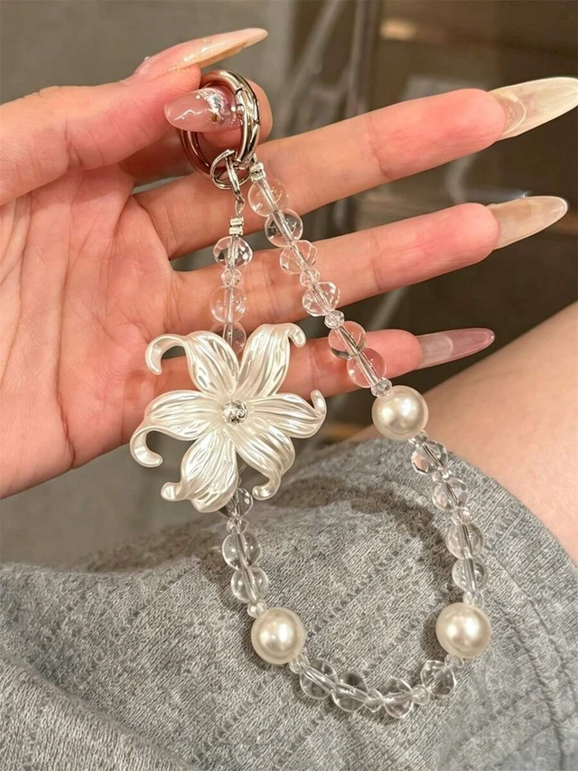 Alt view image 3 of 7 - Bks Flower Pearl Phone Lanyard, Transparent Bead Bracelet, Universal Smartphone Accessory for Women, Aesthetic Gift