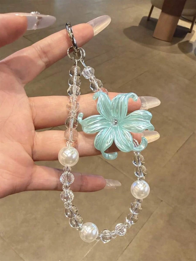 Alt view image 4 of 7 - Bks Flower Pearl Phone Lanyard, Transparent Bead Bracelet, Universal Smartphone Accessory for Women, Aesthetic Gift