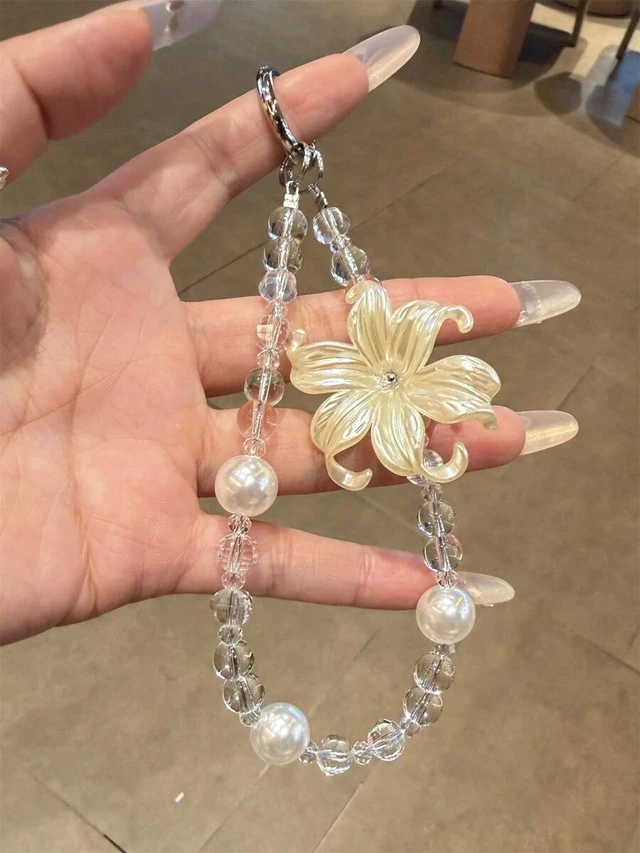 Alt view image 5 of 7 - Bks Flower Pearl Phone Lanyard, Transparent Bead Bracelet, Universal Smartphone Accessory for Women, Aesthetic Gift