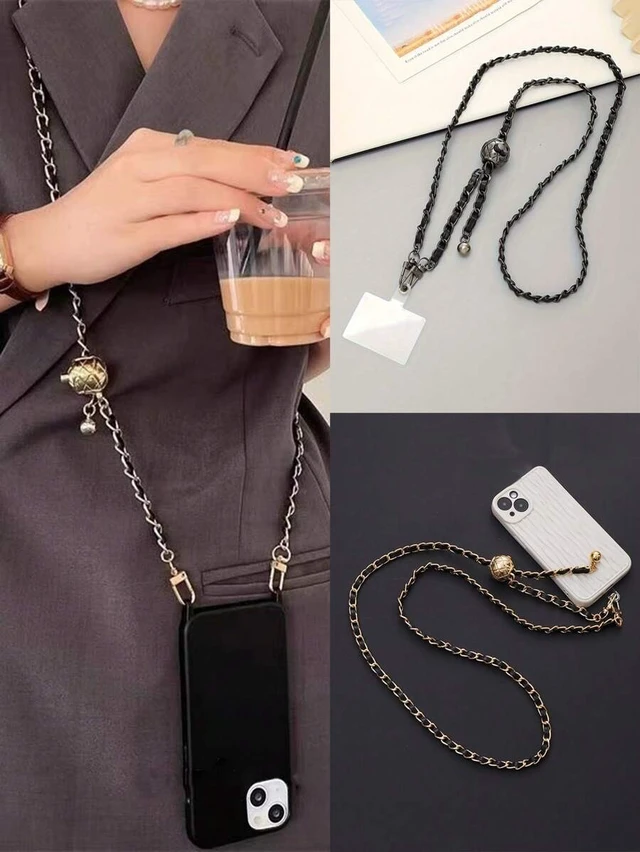 Alt view image 2 of 7 - Bks Gun-Shaped Adjustable PU Leather Long Strap With Silver Chain Detachable Phone Lanyard Transparent Card Holder Gift