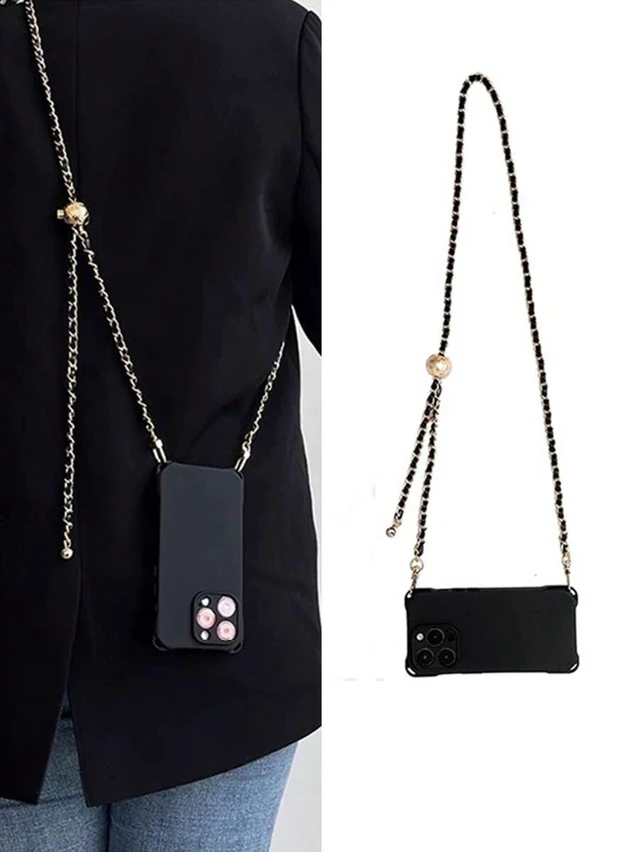 Alt view image 3 of 7 - Bks Gun-Shaped Adjustable PU Leather Long Strap With Silver Chain Detachable Phone Lanyard Transparent Card Holder Gift