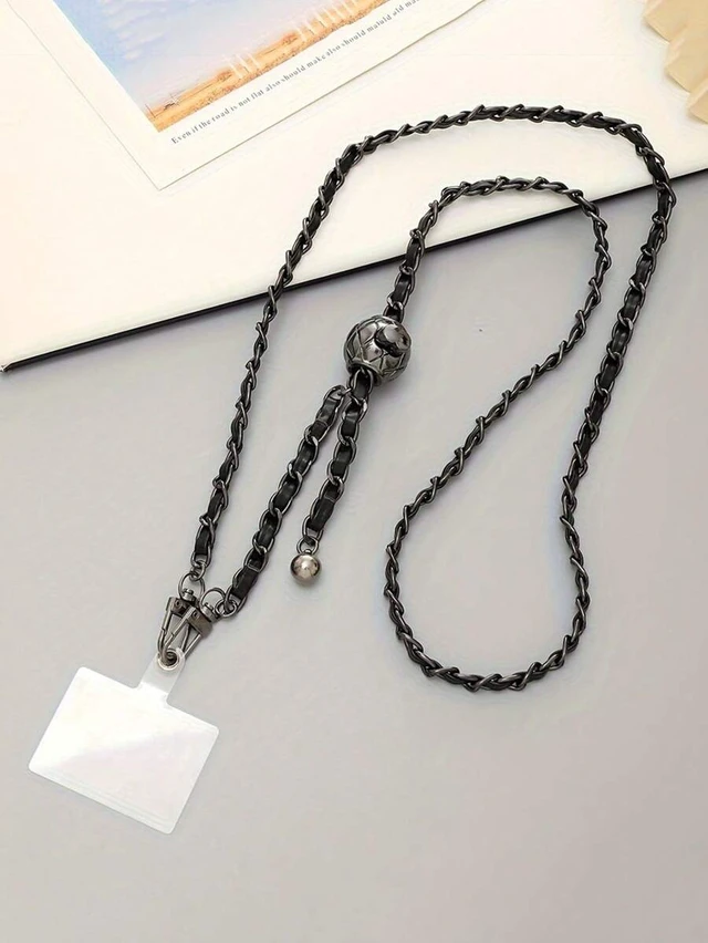 Alt view image 4 of 7 - Bks Gun-Shaped Adjustable PU Leather Long Strap With Silver Chain Detachable Phone Lanyard Transparent Card Holder Gift