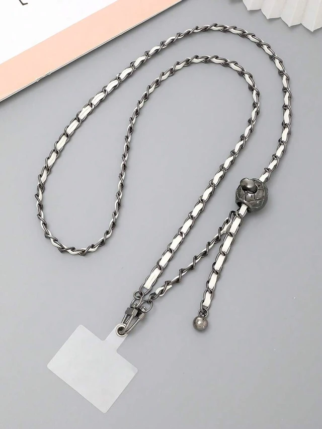 Alt view image 5 of 7 - Bks Gun-Shaped Adjustable PU Leather Long Strap With Silver Chain Detachable Phone Lanyard Transparent Card Holder Gift