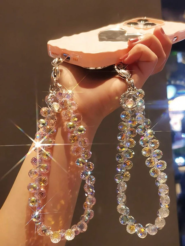 Alt view image 7 of 7 - Bks Crystal Beaded Flower Pendant Phone Chain, Shiny Case Charm Strap, Anti-Lost Lanyard for Outdoor Travel and Birthday Gift