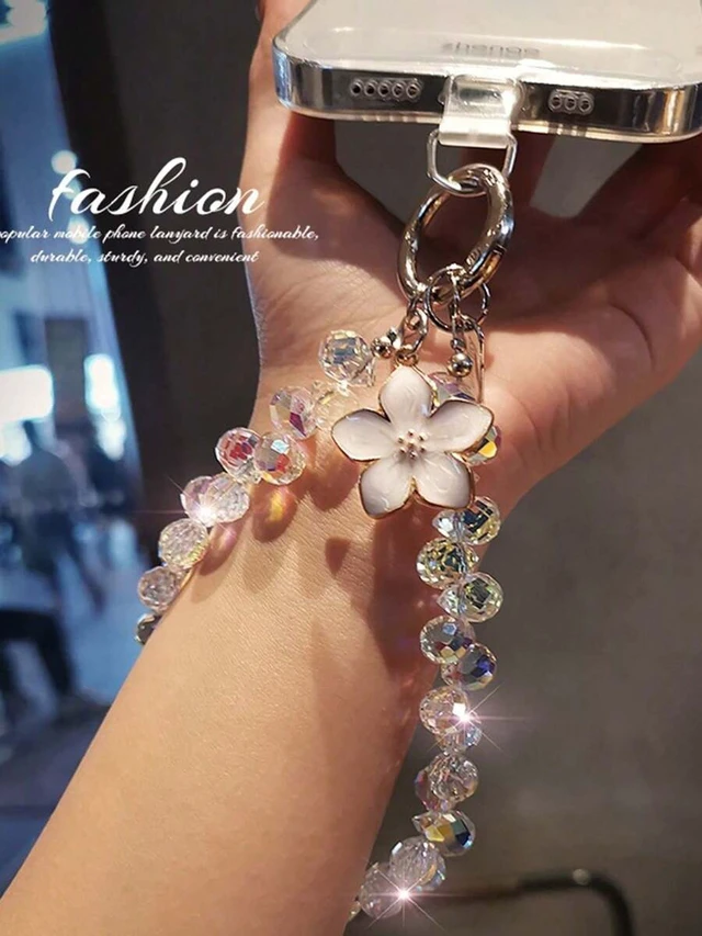 Alt view image 3 of 7 - Bks Crystal Beaded Flower Pendant Phone Chain, Shiny Case Charm Strap, Anti-Lost Lanyard for Outdoor Travel and Birthday Gift