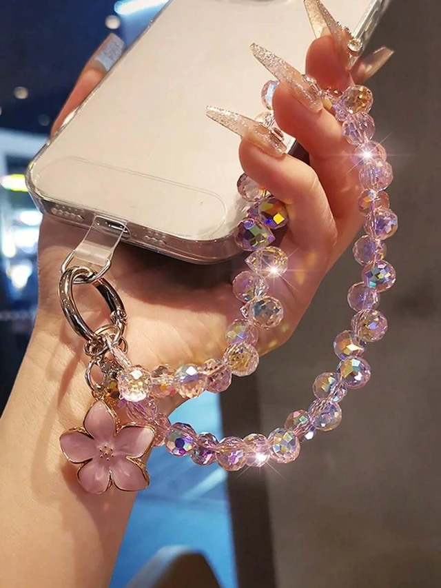 Alt view image 3 of 7 - Bks Crystal Beaded Flower Pendant Phone Chain, Shiny Case Charm Strap, Anti-Lost Lanyard for Outdoor Travel and Birthday Gift