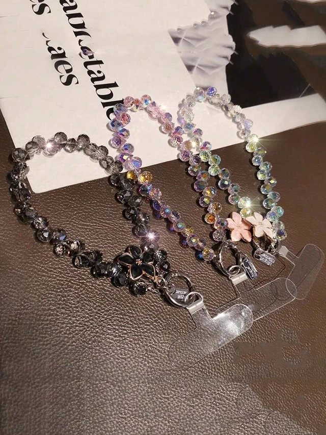Alt view image 4 of 7 - Bks Crystal Beaded Flower Pendant Phone Chain, Shiny Case Charm Strap, Anti-Lost Lanyard for Outdoor Travel and Birthday Gift