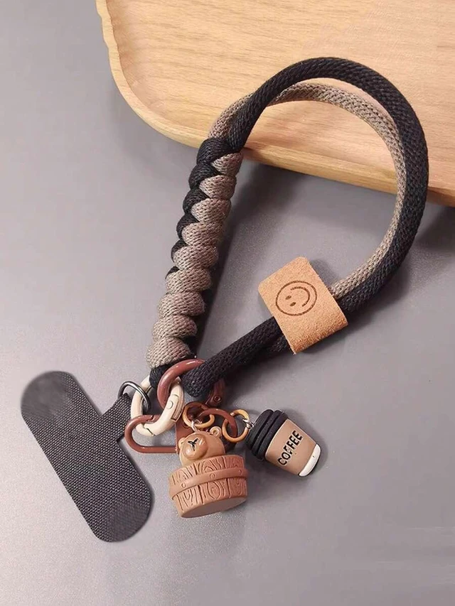 Main image of Bks Phone Lanyard Wrist Strap Colorblock Braided Cord Short Hanging Chain Durable Outdoor Use
