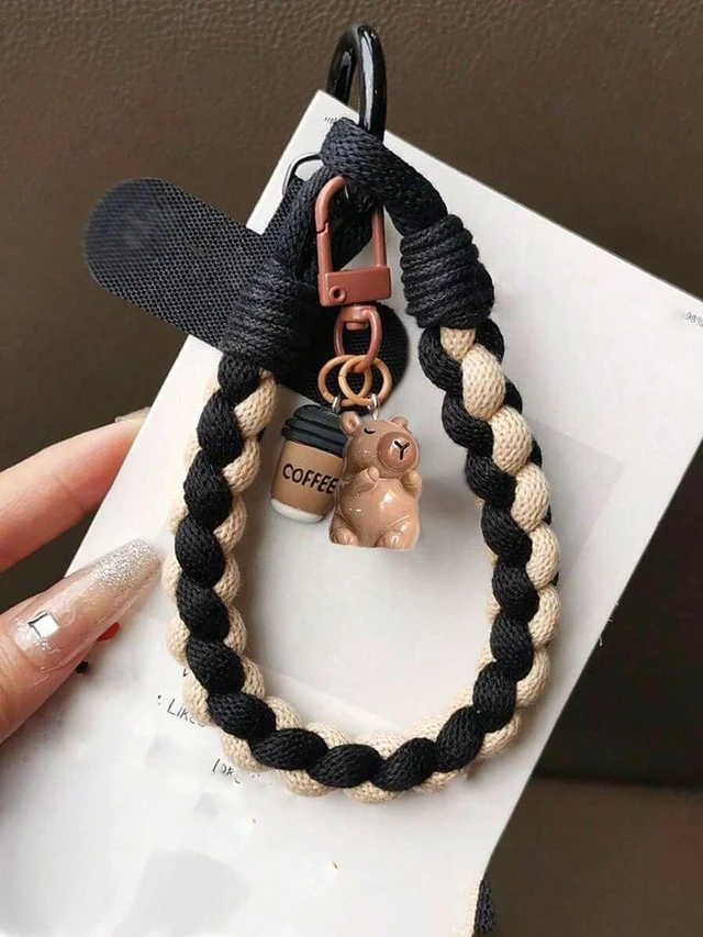 Main image of Bks Phone Lanyard Wrist Strap Colorblock Braided Cord Short Hanging Chain Durable Outdoor Use